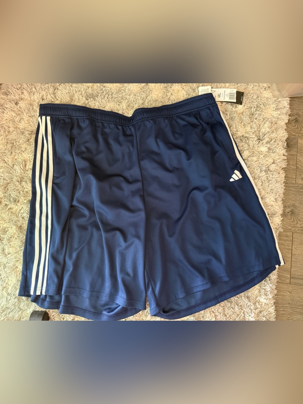 adidas Men’s Navy Blue Athletic Shorts with White Stripes